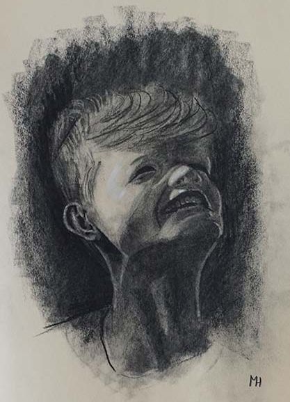 Jongetje Marina Goudappel portret houtskool