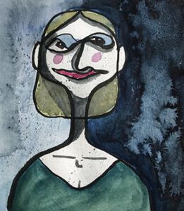 Portret expressief waterverf en inkt Marina Goudappel